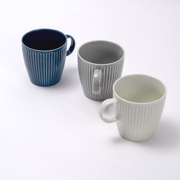 Handcrafted Lightweight Hasami Ware Vertical Stripe Mug in White Porcelain