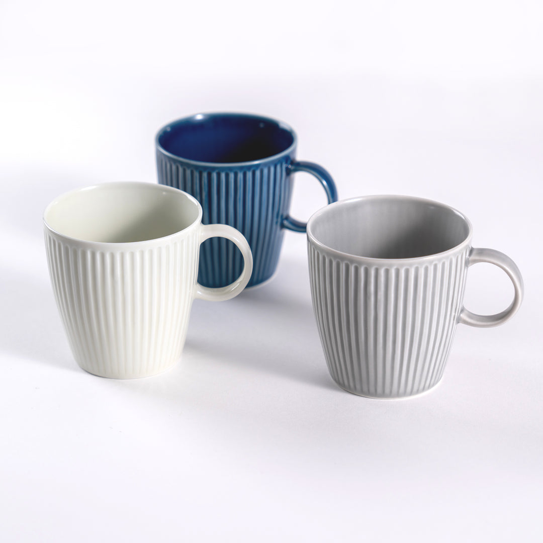 Handcrafted Lightweight Hasami Ware Vertical Stripe Mug in White Porcelain