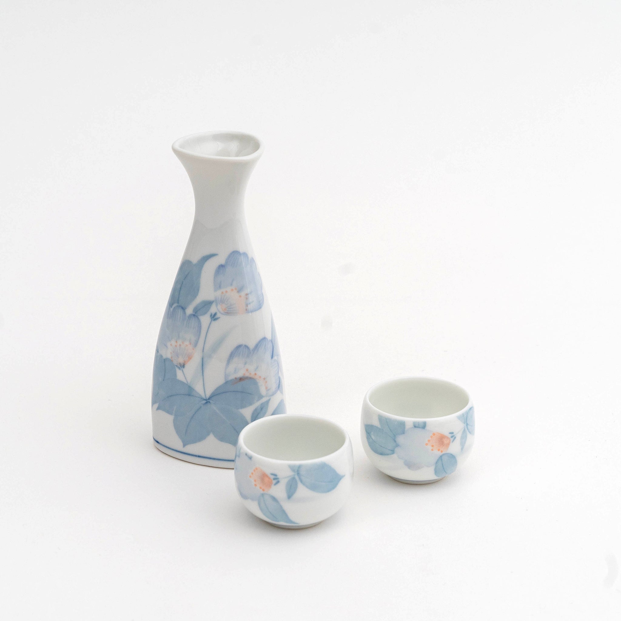 Japanese Flower-painted Triangle Sake Bottle and Cup – Great