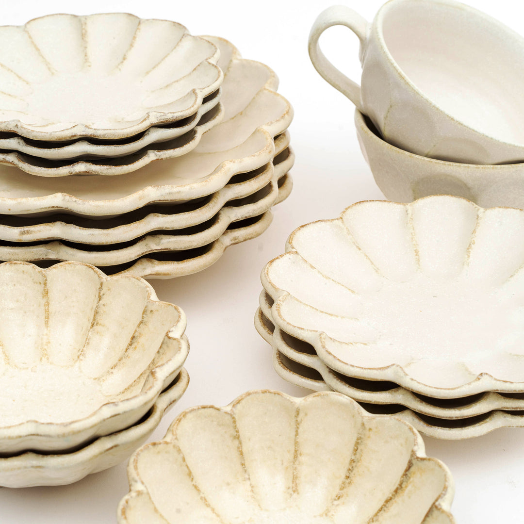 Elegant Japanese dinnerware: Kaneko Kohyo White Rinka bowls and plates