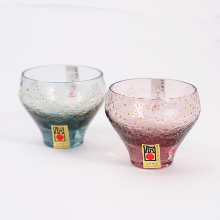 Handmade Japanese Sasaki YACHIYOGAMA Glass Cup Sake cup Blue/ Red