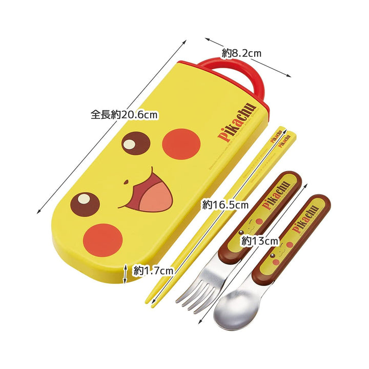 SKATER Pokemon Pikachu Antibacterial Dishwasher Compatible Sliding Trio Set Chopsticks Spoon Fork